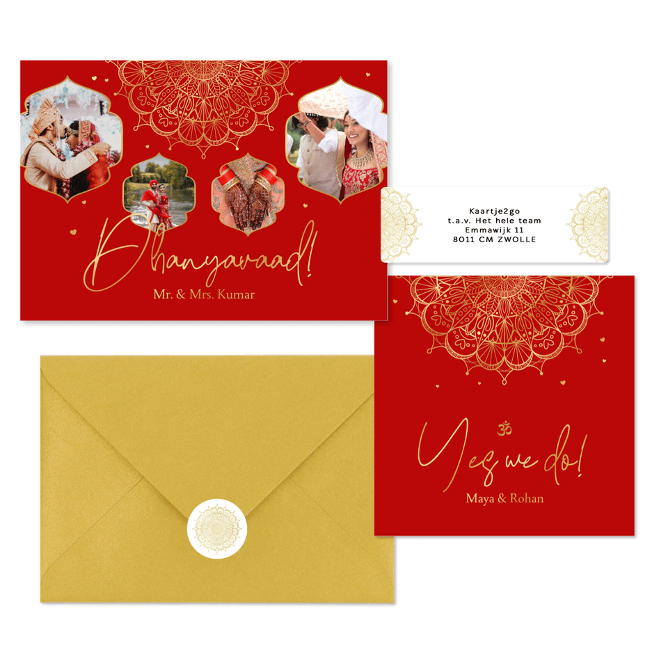 Set Hindoestaans rood mandala goud hartjes