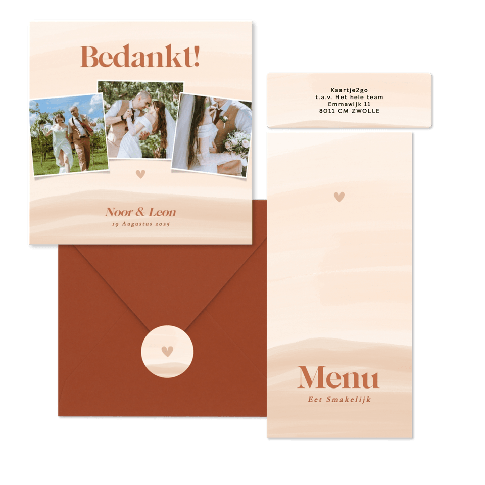 Waterverf trouwkaartenset in beige oranje tinten
