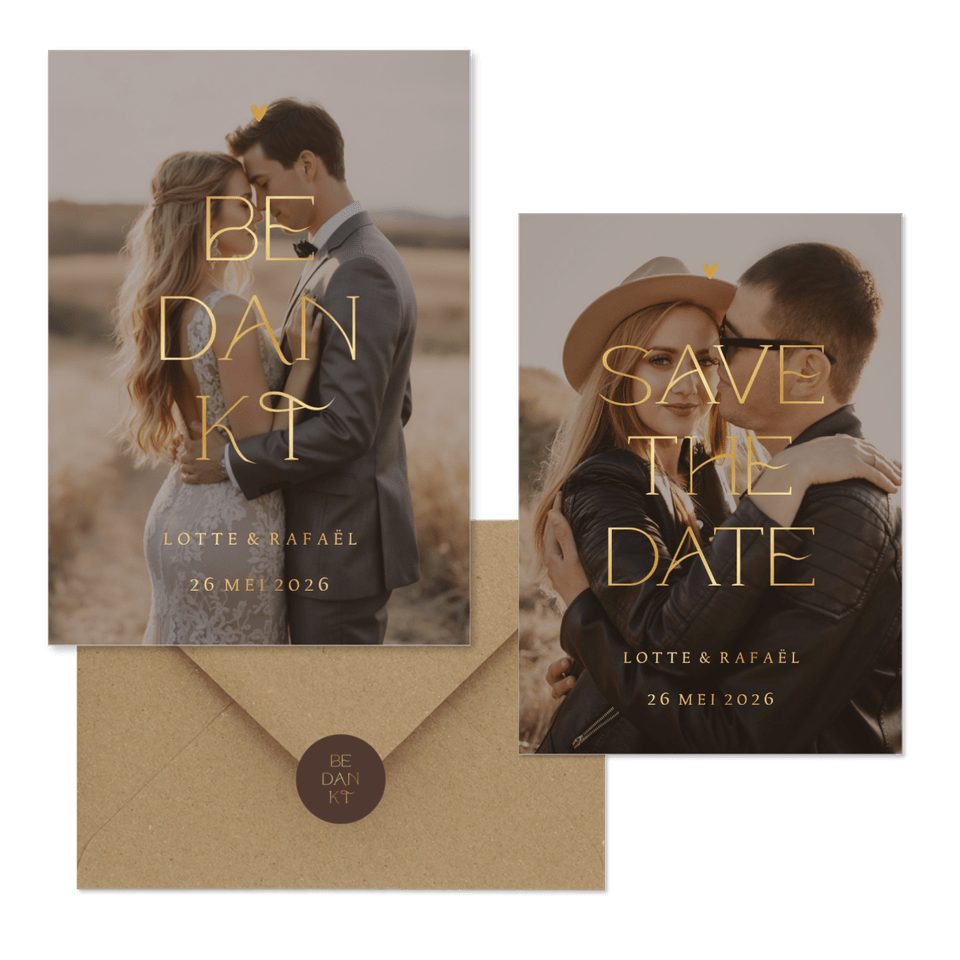 Trouwset simpel met foto en goudfolie