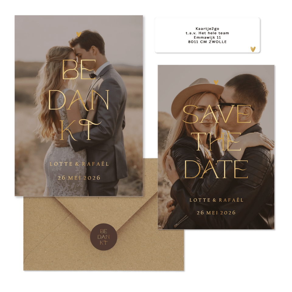 Trouwset simpel met foto en goudfolie