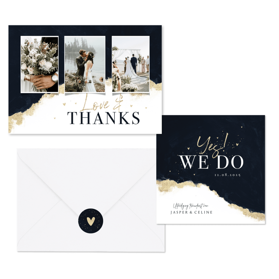 Trouwset met donkerblauwe inkt en goudaccent