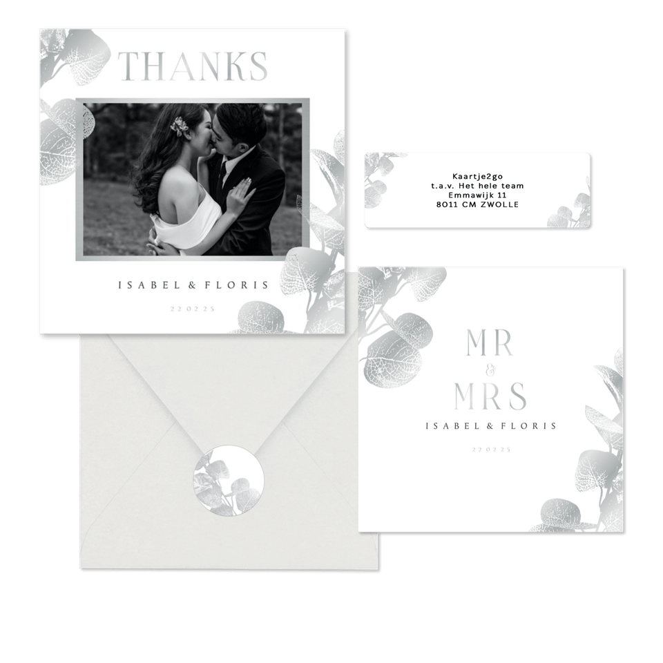 Trouwset met zilveren eucalyptustak 