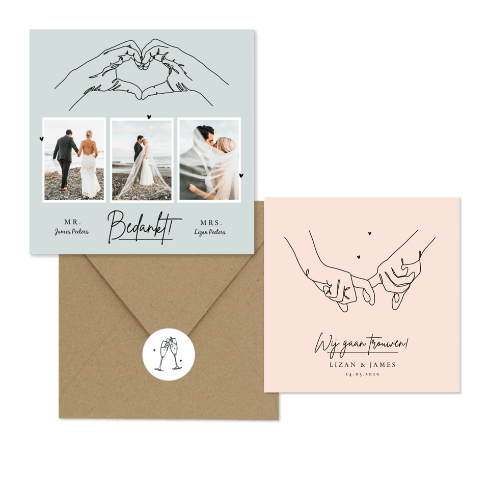 Minimalistische trouwset lijntekening pastel