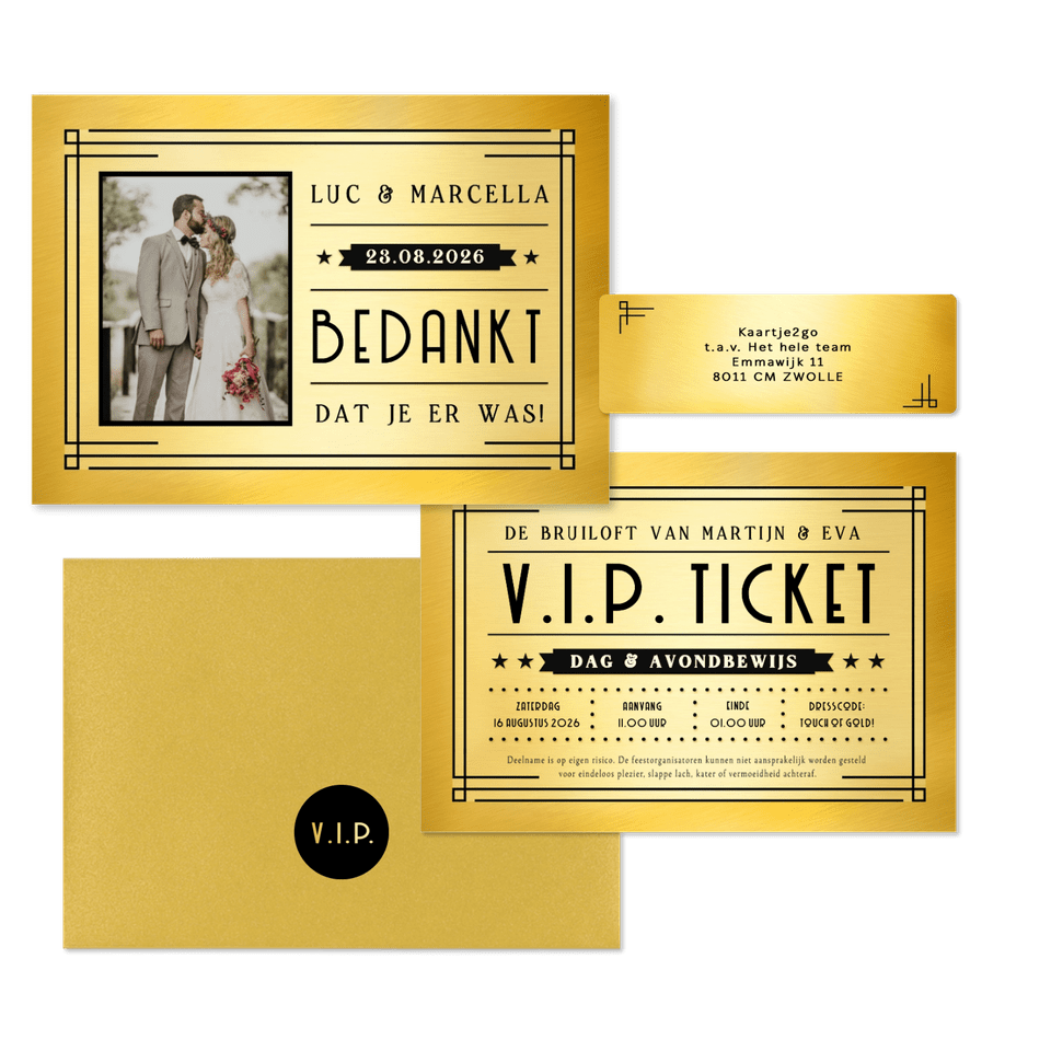 Trouwkaartenset VIP ticket goud