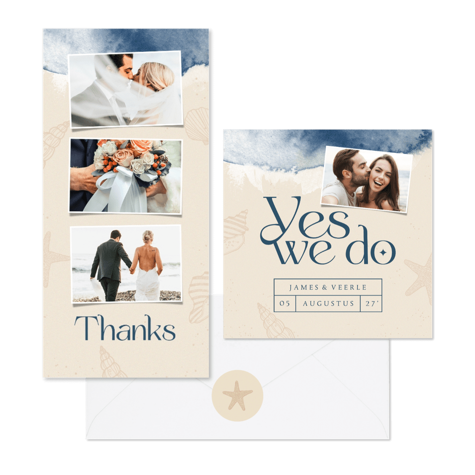 Strand trouwset waterverf schelpen