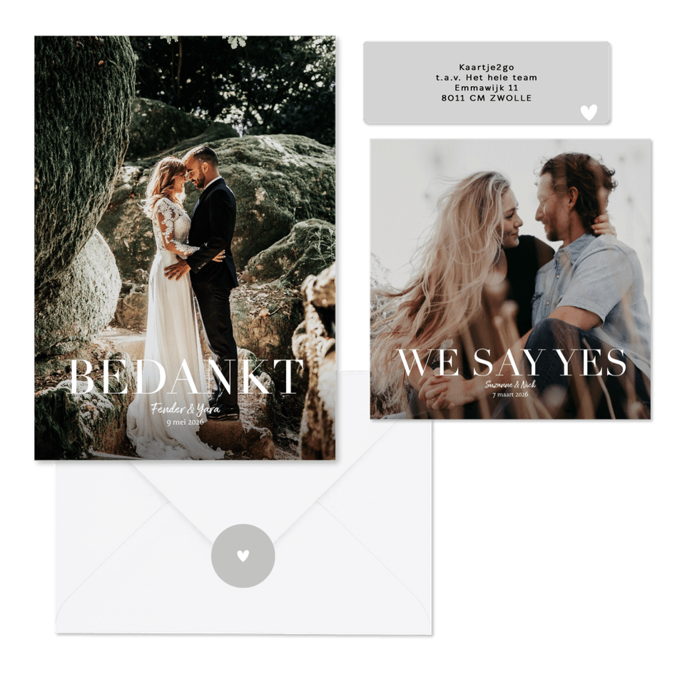 Minimalistische trouwset met grote foto