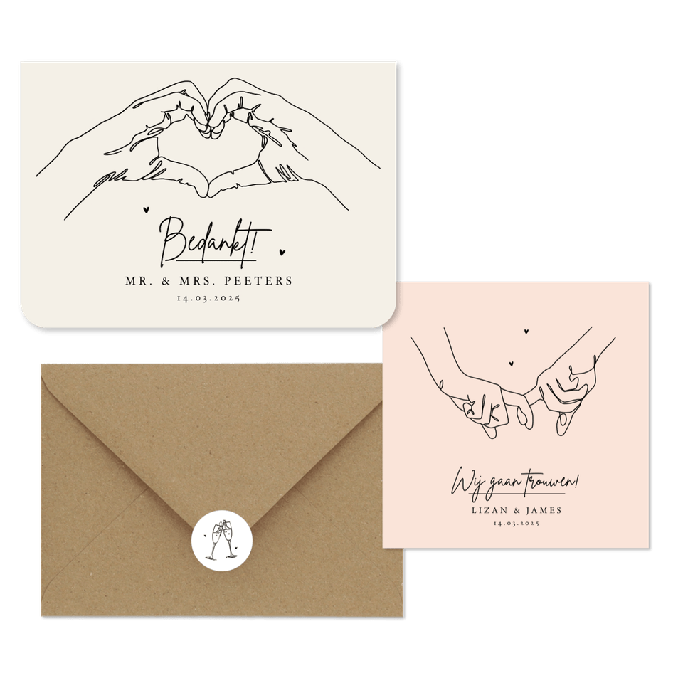 Stijlvol - trouwkaarten romantisch pastel line art eenvoudig