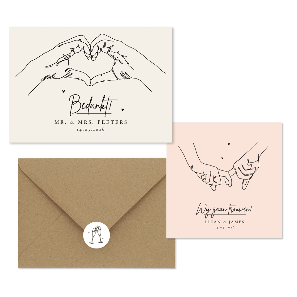 Minimalistische trouwset lijntekening pastel 