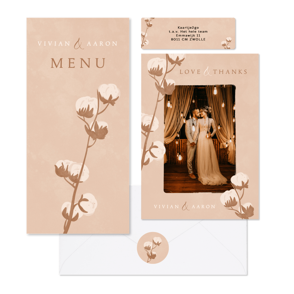 Trouwset natuurlijk in beige met katoentakje