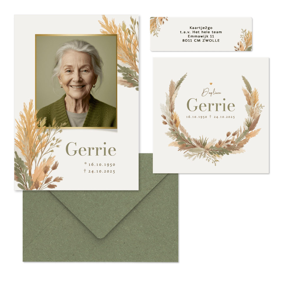 Rouwkaarten gedroogde takken bohemian groen beige