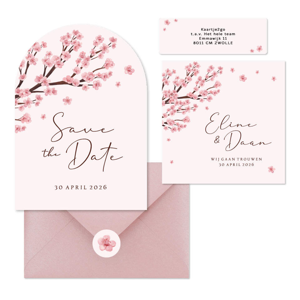 Trouwkaarten set kersenbloesem lente romantisch