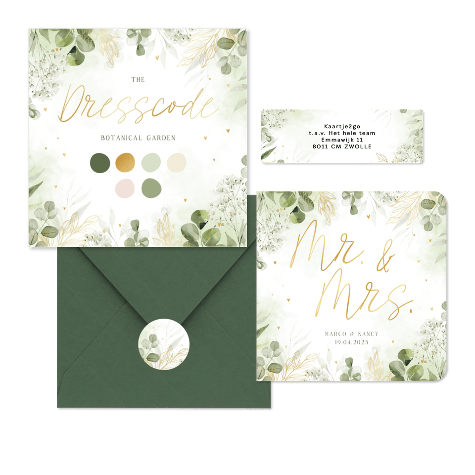 Set waterverf takjes groen met goud accenten