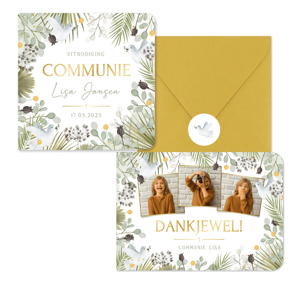 Communieset met duifjes en takjes