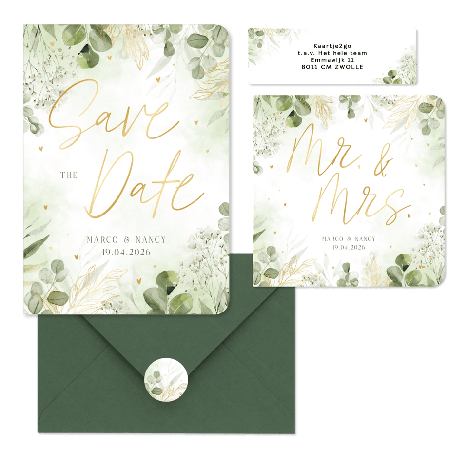 Set waterverf takjes groen met goud accenten