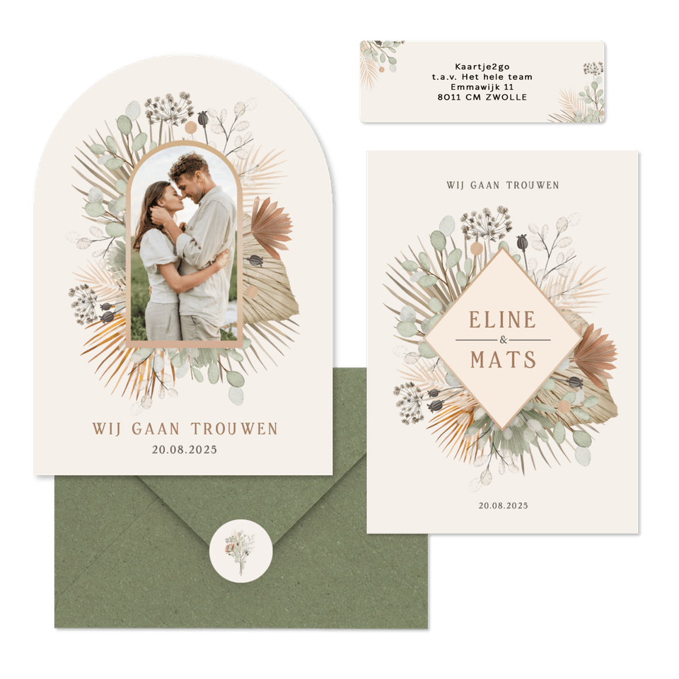 Trouwset bohemian met droogbloemen