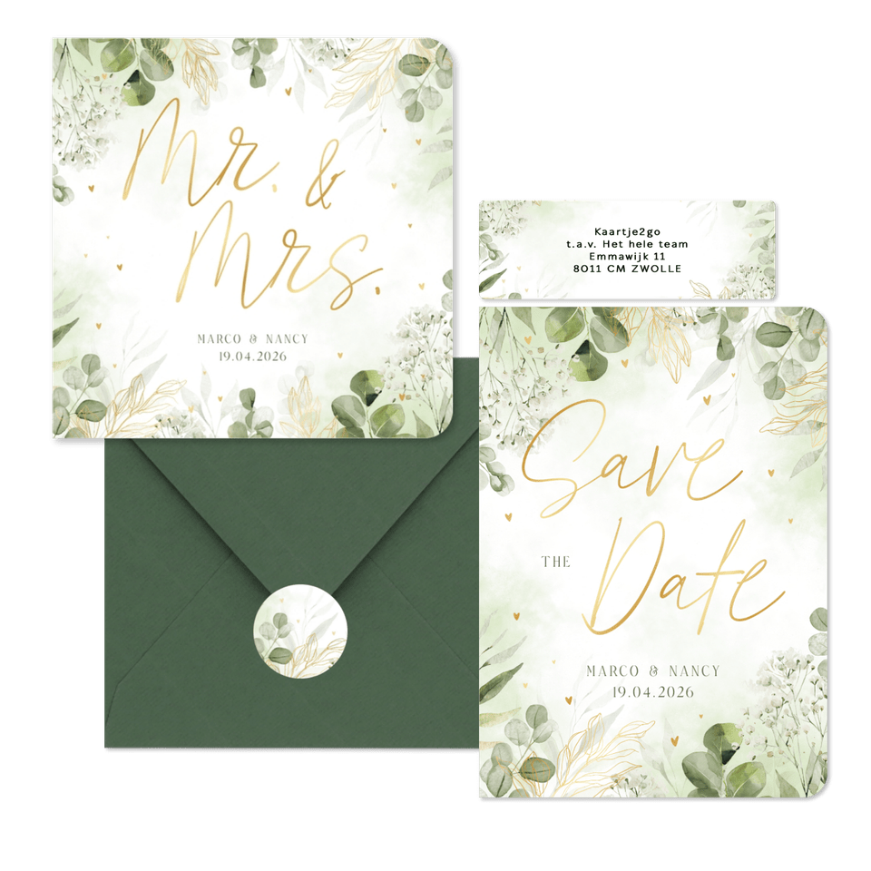 Set waterverf takjes groen met goud accenten