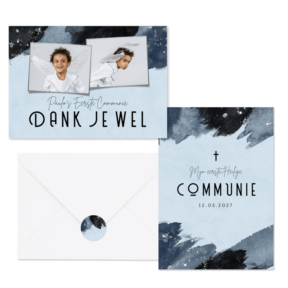 Communieset verf blauw glitter zilver