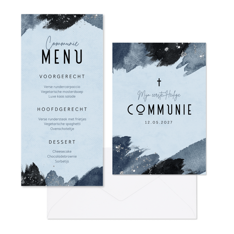 Communieset verf blauw glitter zilver