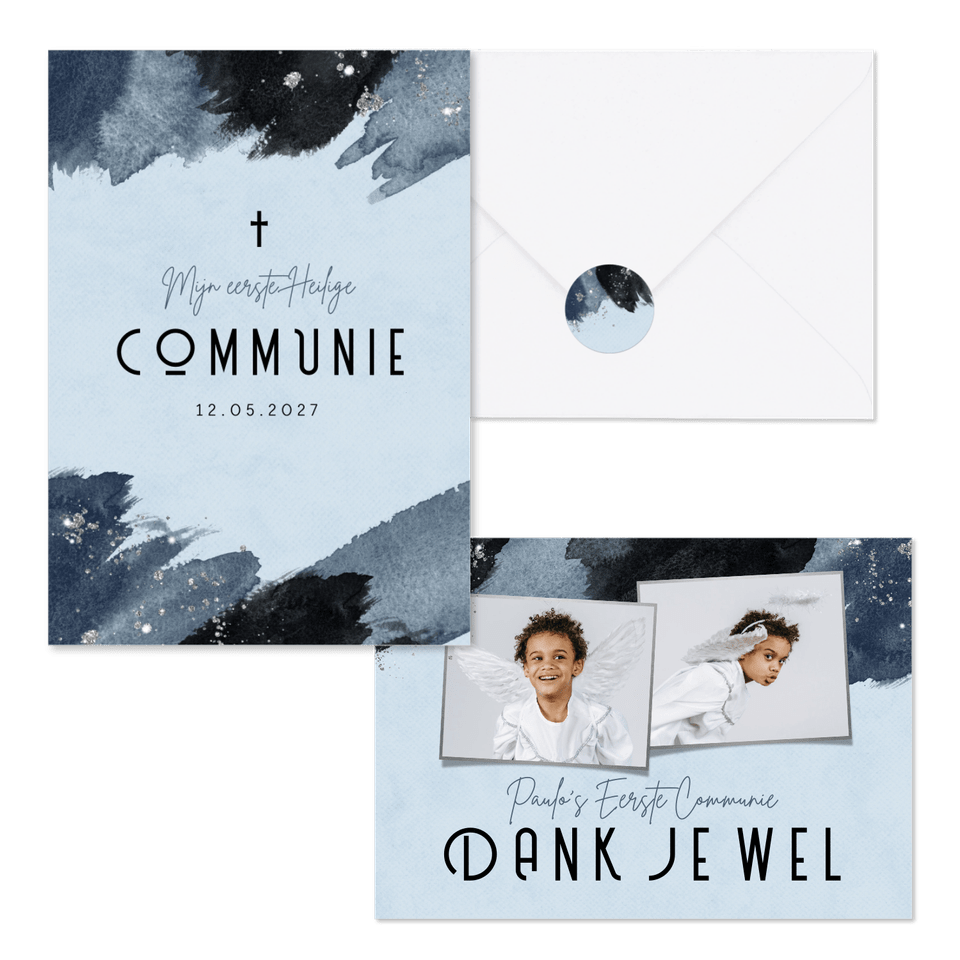 Communieset verf blauw glitter zilver