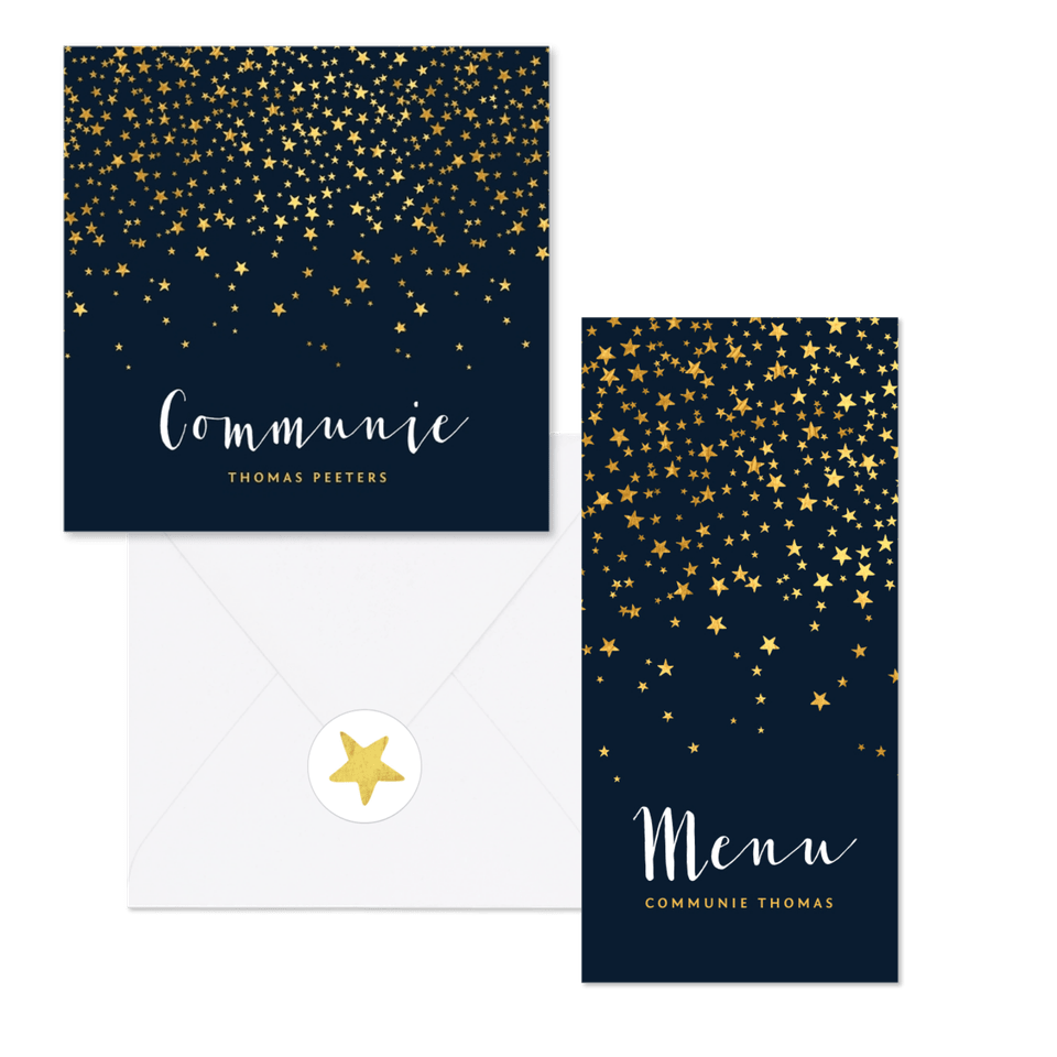 Communieset met gouden sterren confetti