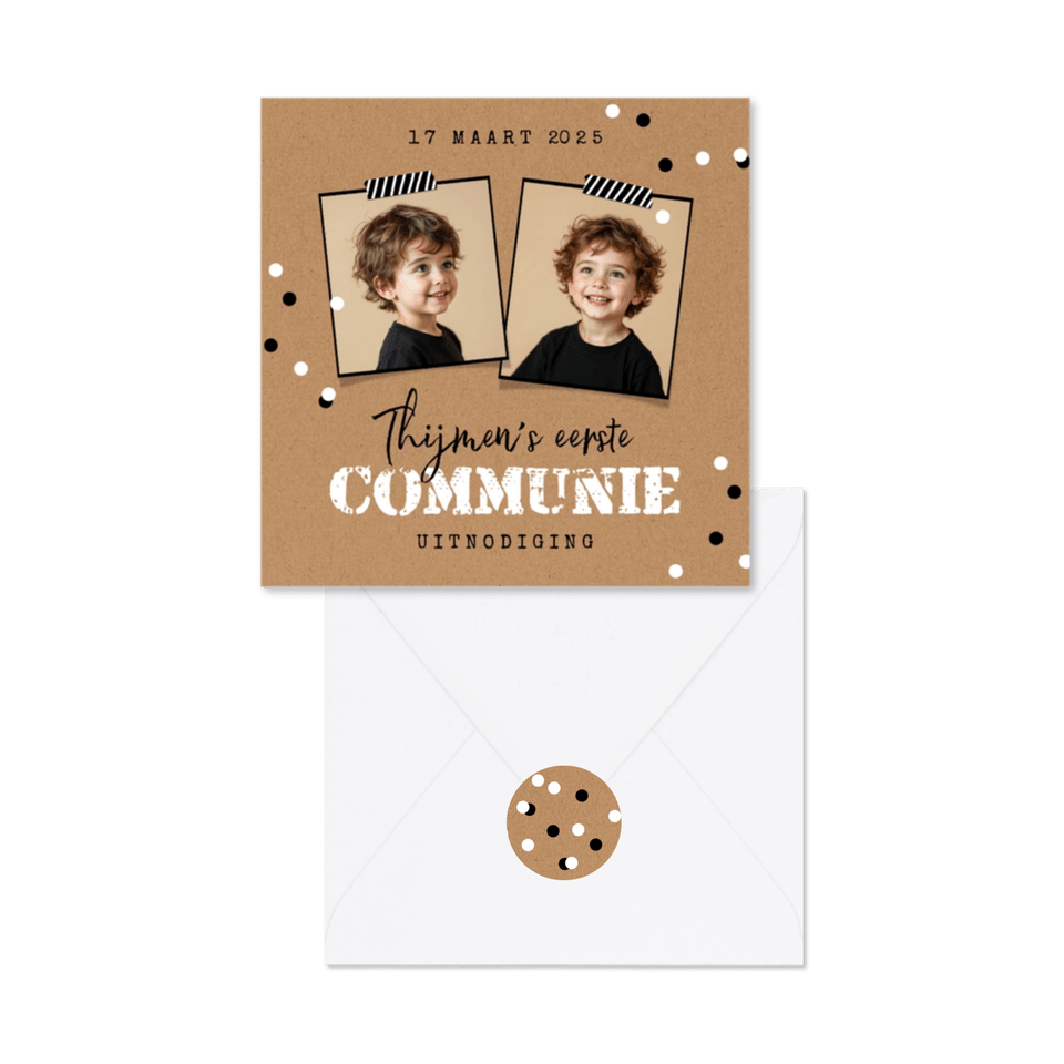 Communiekaarten stoer kraftpapier confetti zwart wit foto's