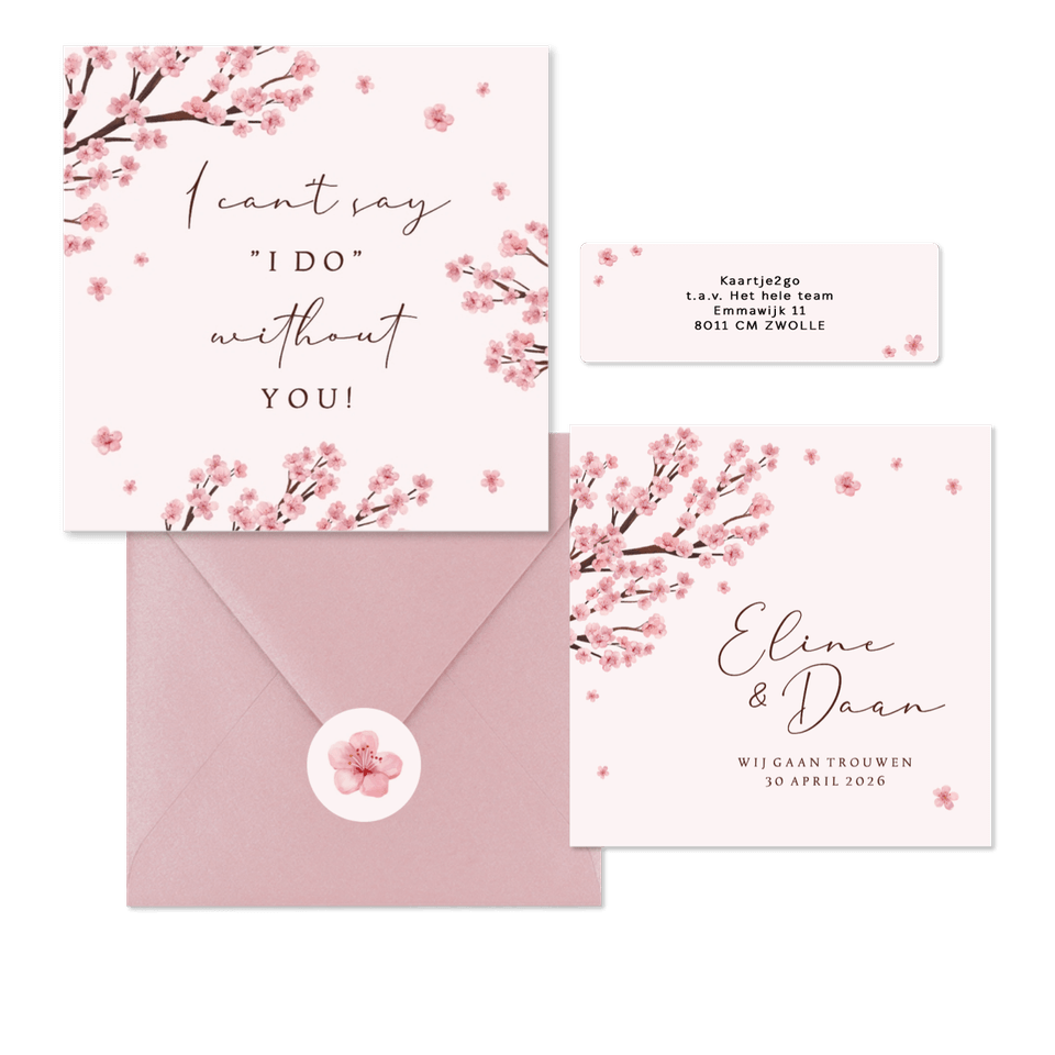 Trouwkaarten set kersenbloesem lente romantisch
