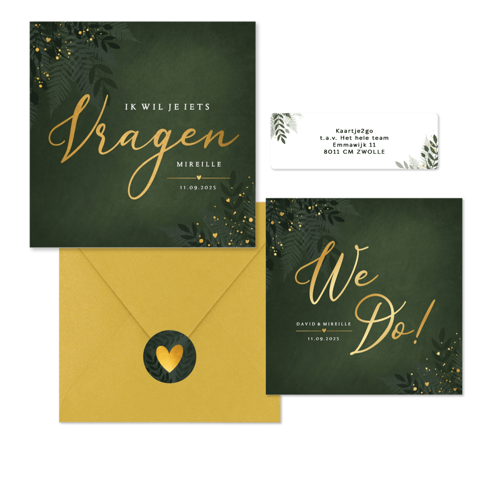 Stijlvolle donkergroene trouwset jungle met goud