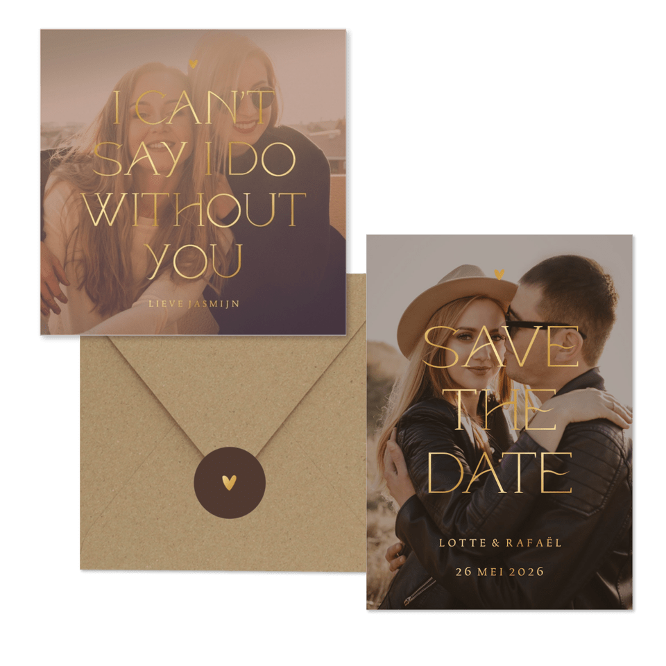 Trouwset simpel met foto en goudfolie