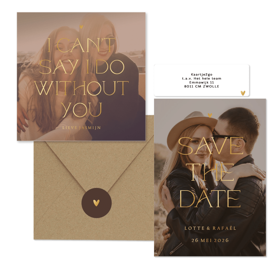 Trouwset simpel met foto en goudfolie