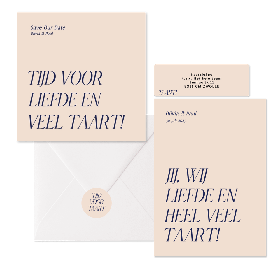 Trouwset typografisch grappig liefde en taart