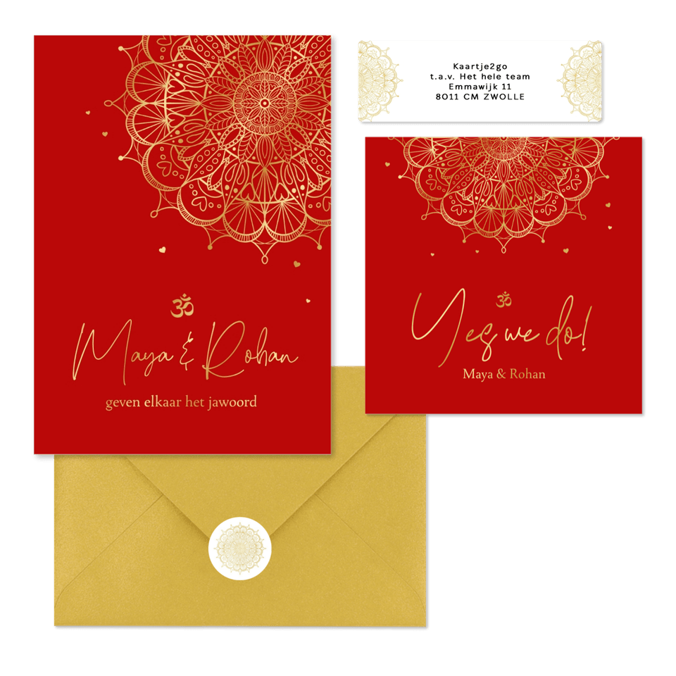Set Hindoestaans rood mandala goud hartjes