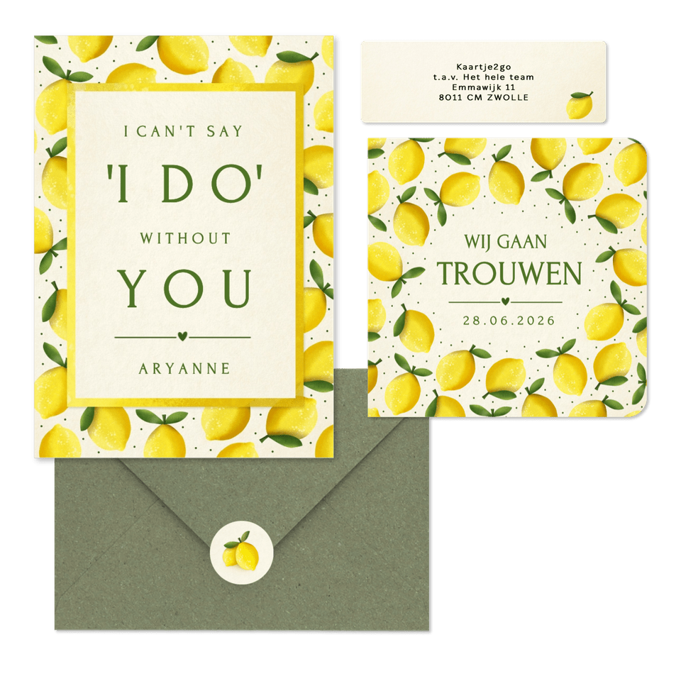 Trouwset zomer met citroen illustraties
