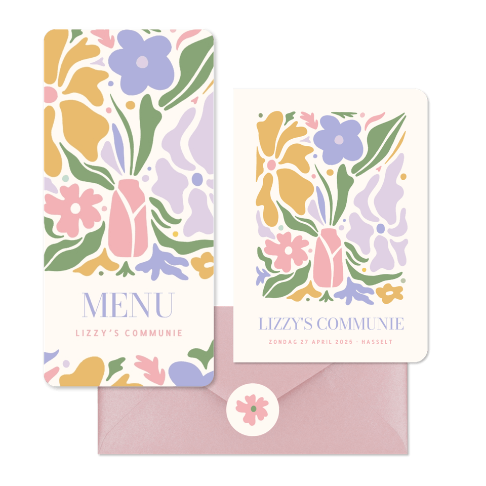 Trendy communieset meisje met pastel bloemen