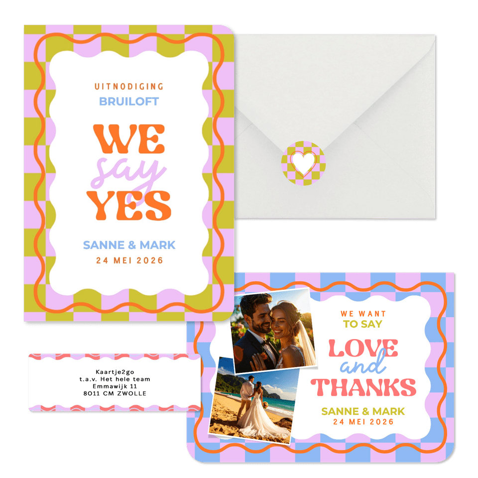 Trouwset - Hippe, moderne trouwset blokjes en wave