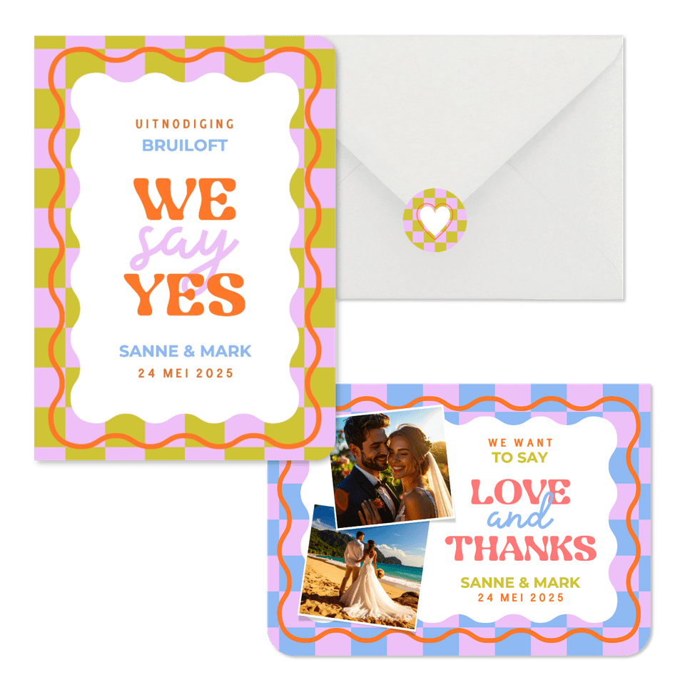 Trouwset - Hippe, moderne trouwset blokjes en wave