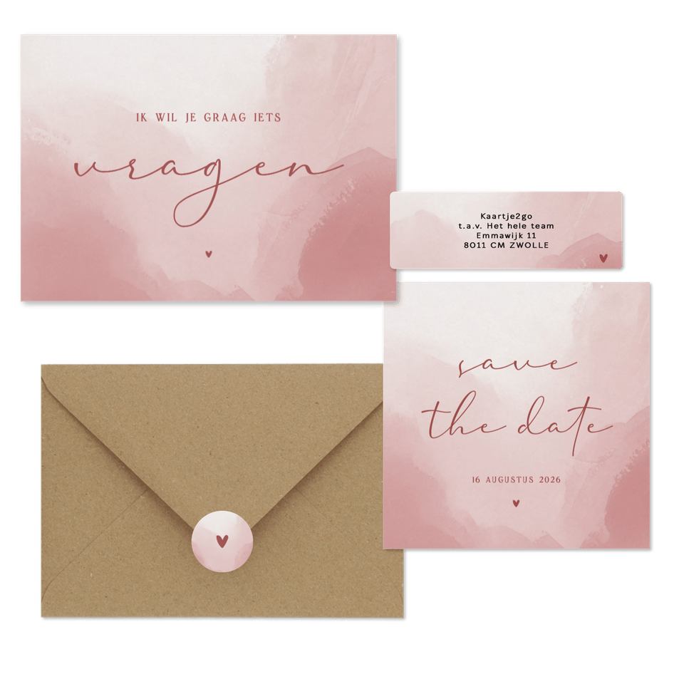 Trouwen minimalistisch met waterverf oudroze