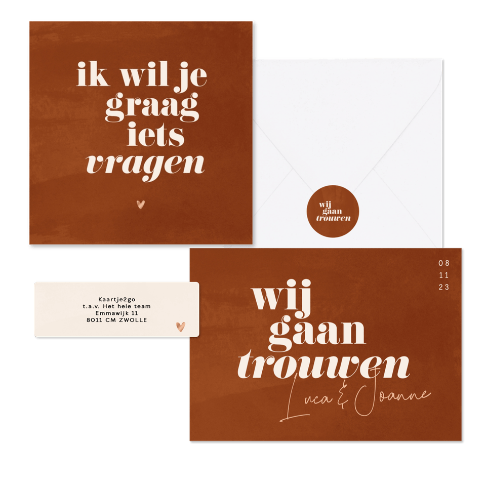 Trouwset minimalistisch roest met waterverf