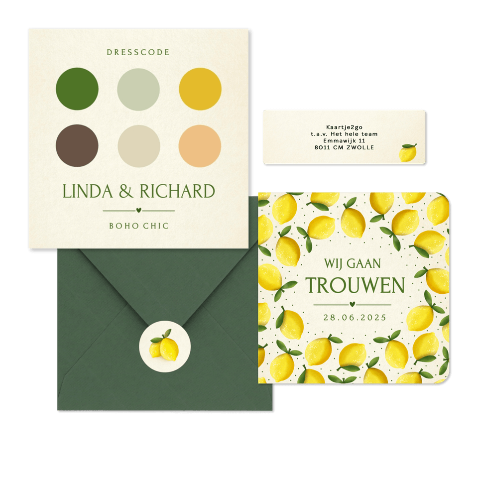 Trouwset zomer met citroen illustraties