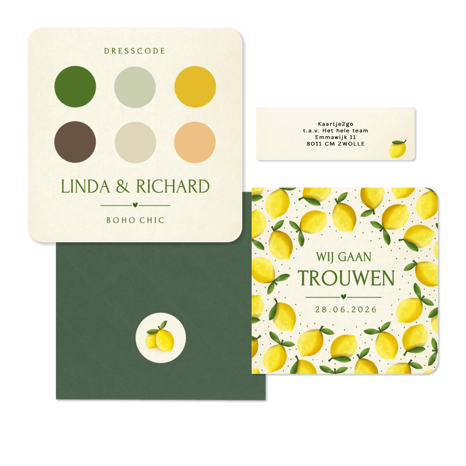 Trouwset zomer met citroen illustraties