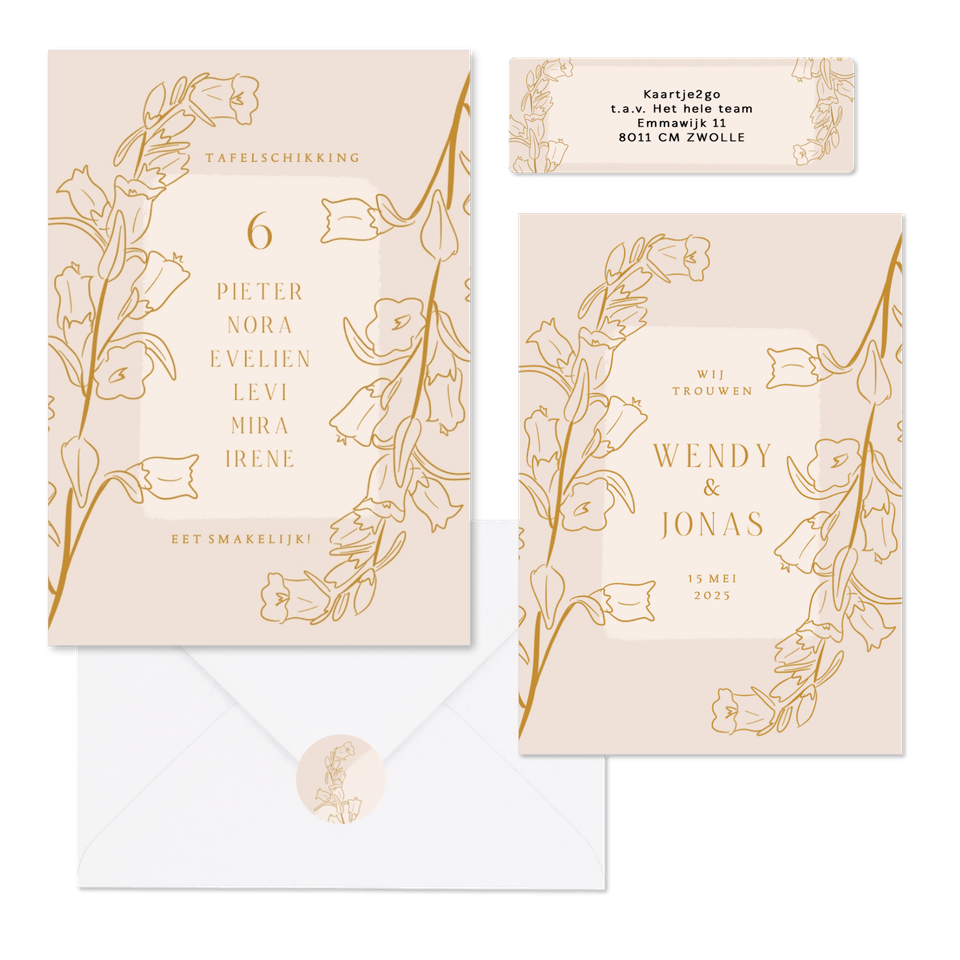 Beige set met lijnillustratie van bloemen