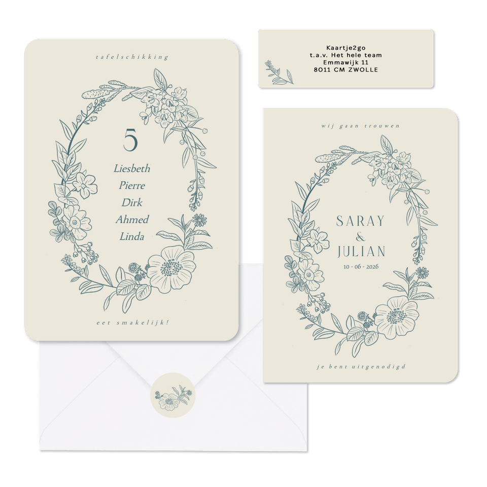 Klassieke set met geïllustreerde bloemenkrans