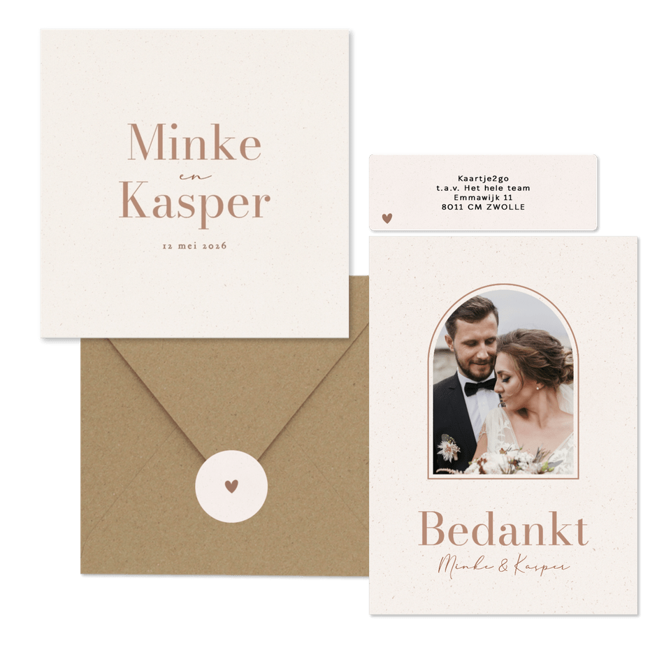 Minimalistische trouwkaartenset beige papiertextuur