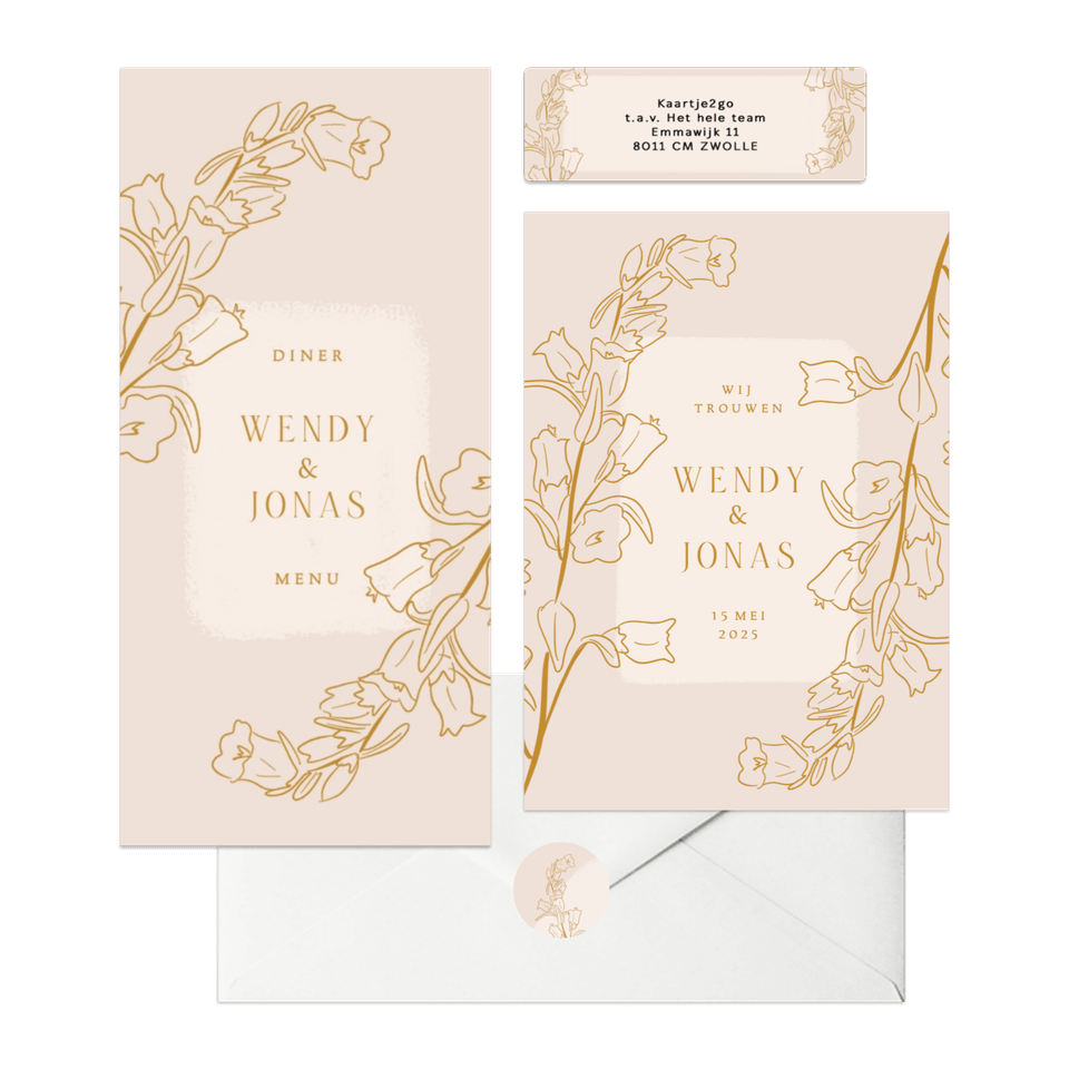 Beige set met lijnillustratie van bloemen