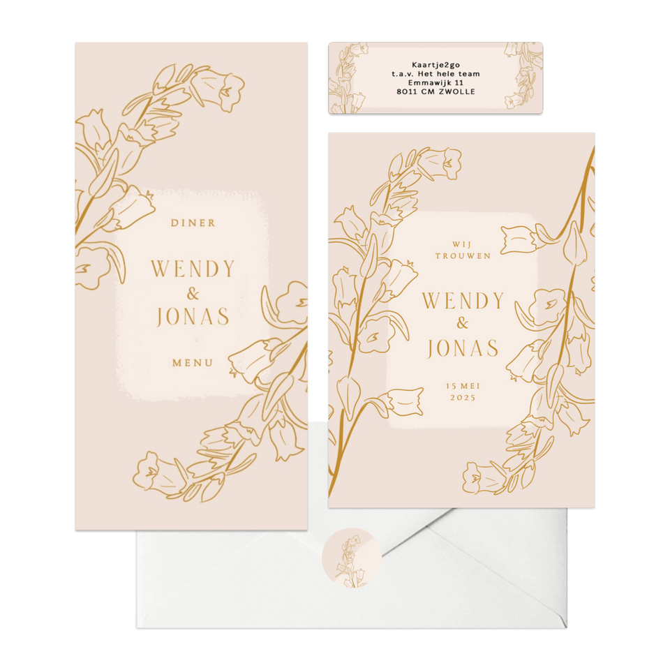 Beige set met lijnillustratie van bloemen