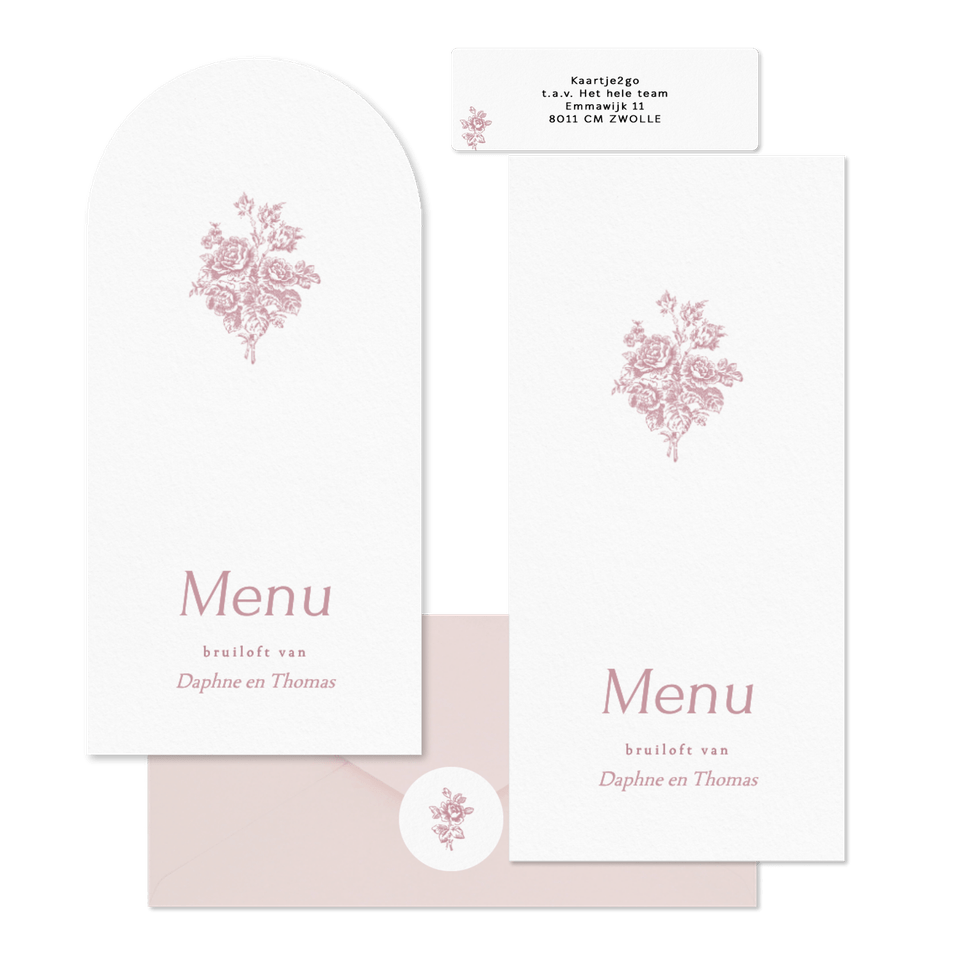 Klassieke trouwset met vintage roze boeket met rozen