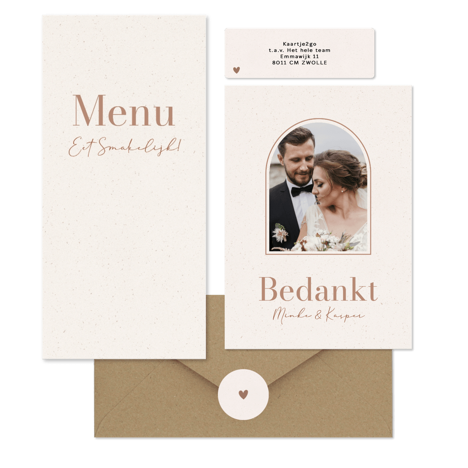 Minimalistische trouwkaartenset beige papiertextuur