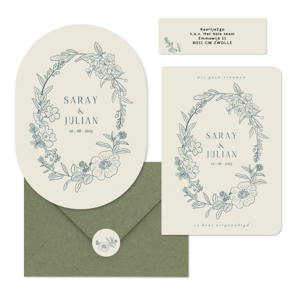 Klassieke set met geïllustreerde bloemenkrans