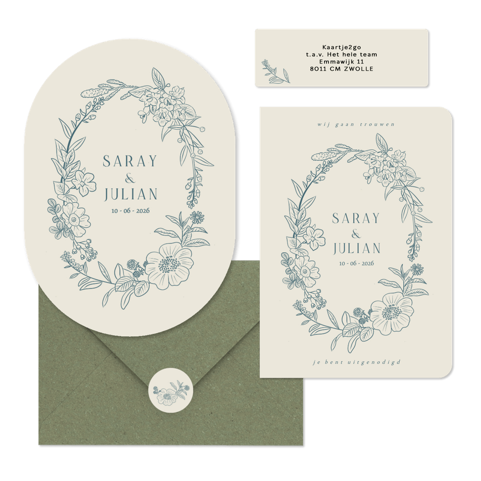 Klassieke set met geïllustreerde bloemenkrans