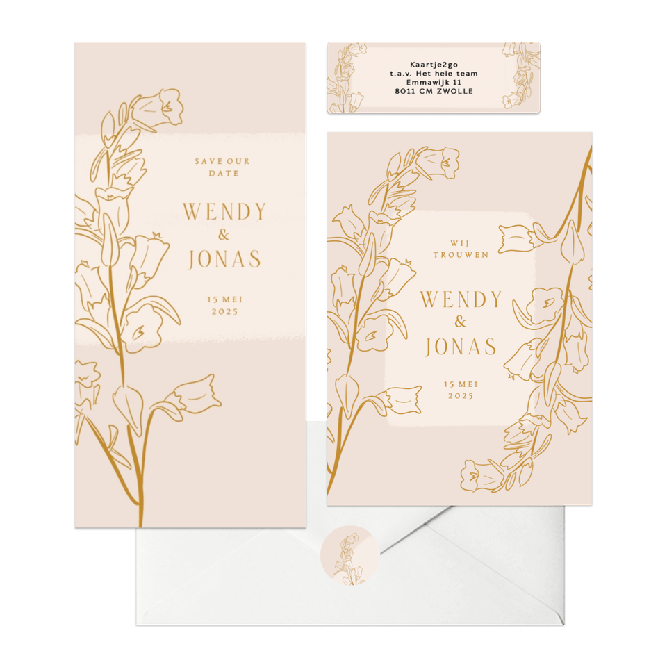 Beige set met lijnillustratie van bloemen