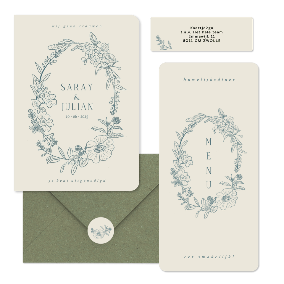 Klassieke set met geïllustreerde bloemenkrans